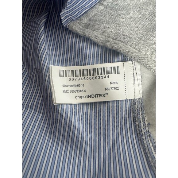 Zara Gray Sweatshirt Stripped Dress Shirt Attached Long Sleeves Girls Size 9-10 - Picture 7 of 10